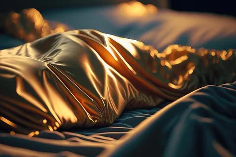 Close-up of golden bedsheets with sunlight Stock Illustration