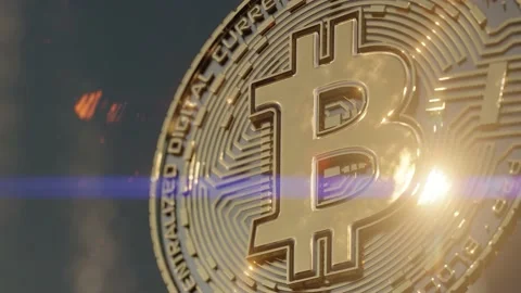 Close up golden bitcoin Black Background Stock Footage 171836034