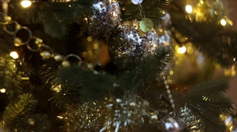 Close-up of Golden Christmas tree Stock Footage 19206750