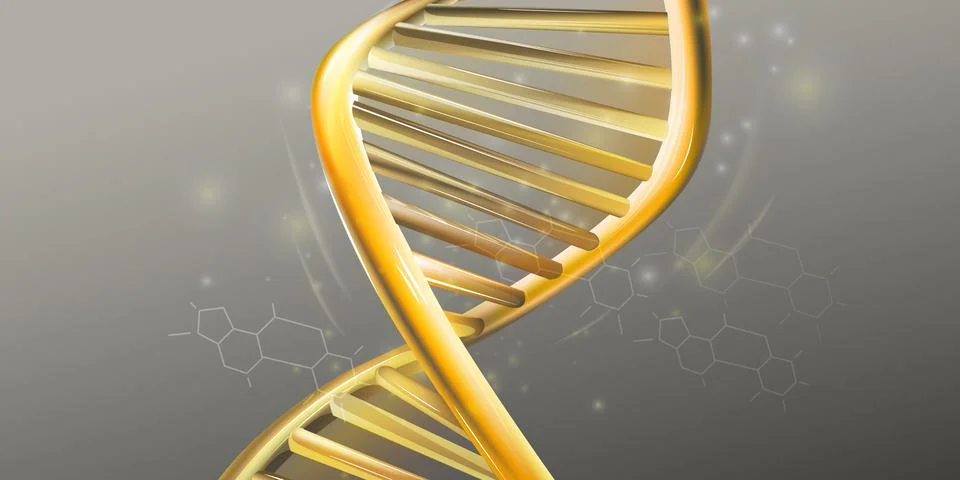 Close-up of golden double helix structure of DNA. Stock Illustration