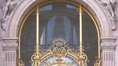 Close-up of the golden gate decoration at the Petit Palais entrance  Stock Footage 207846237