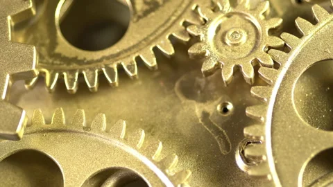 Close-up Golden Metallic Cogs Gears Working Stock Footage 277163636