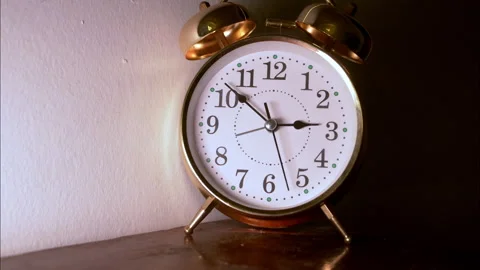 Close-Up of Golden Wall Clock Moving Fast with Time-Lapse Effect Stock Footage 336412186