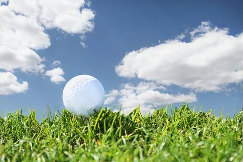 Close up golf course Close up golf course with one ball over blue sky (Lic... Fotos Stock