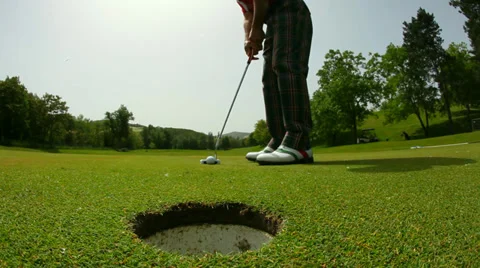 Close Up Of Golf Hole With Golfer Stock Footage 38690448