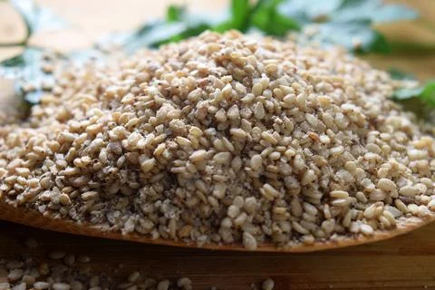 Close up on gomasio in the spoon Stock Photos