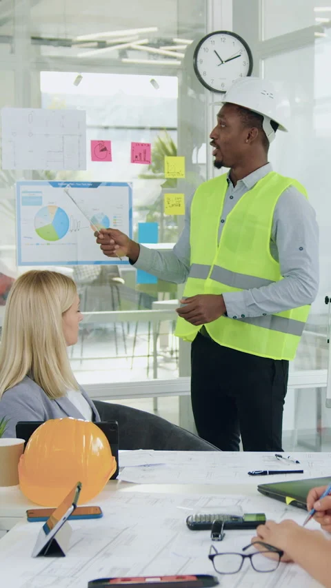 Close up of good-looking experienced purposeful black-skinned specialist of buil Stock Footage 327925506