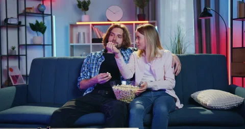 Close up of good-looking positive calm loving young couple which sitting Stock Footage 158021370