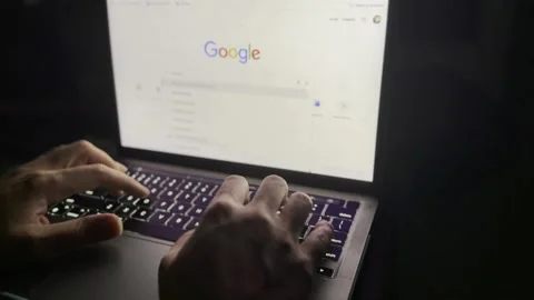 Close-up, google searching engine, hyperlink info, personal computer Stock Footage 302557623