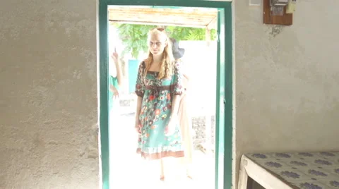 Close Up Of Gorgeous Female Tourists Exploring Traditional Village Stock Footage 47854084