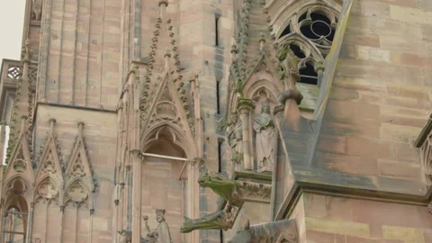 Close-up of gothic cathedral architecture with statues and gargoyles. Stockbeeldmateriaal 315169162
