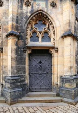 Close up of Gothic sytle architecture at St. Vitus Cathedral, Prague Czech Re Stock Photos