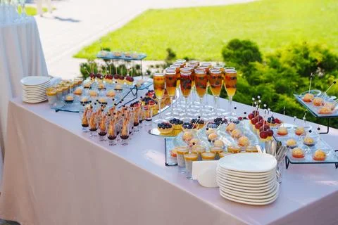 Close-up of gourmet appetizers on buffet table Stock-Fotos