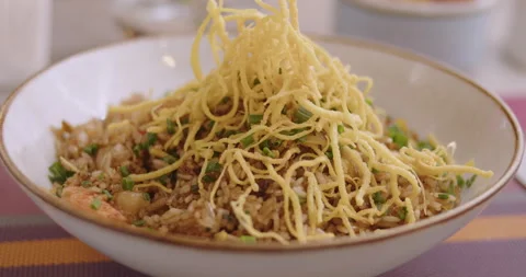Close-Up of Gourmet Peruvian Shrimp Fried Rice –  Stock video Stock Footage 291314721