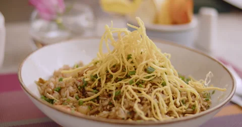 Close-Up of Gourmet Peruvian Shrimp Fried Rice –  Stock video Stock Footage 291314862