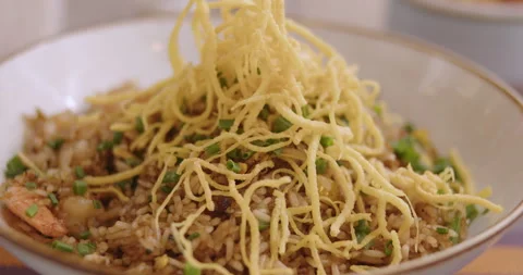 Close-Up of Gourmet Peruvian Shrimp Fried Rice –  Stock video Stock Footage 291314985
