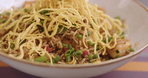 Close-Up of Gourmet Peruvian Shrimp Fried Rice –  Stock video Stock Footage 291315112