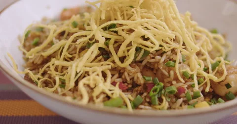Close-Up of Gourmet Peruvian Shrimp Fried Rice –  Stock video Stock Footage 291315151