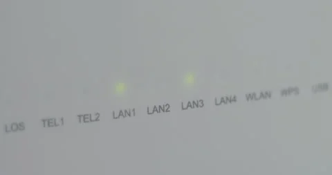 Close-up of GPON router LED lights 5.7K video Stock Footage 302880350