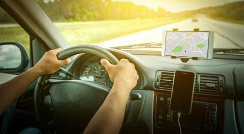 Close-up of gps navigation system In car Foto stock