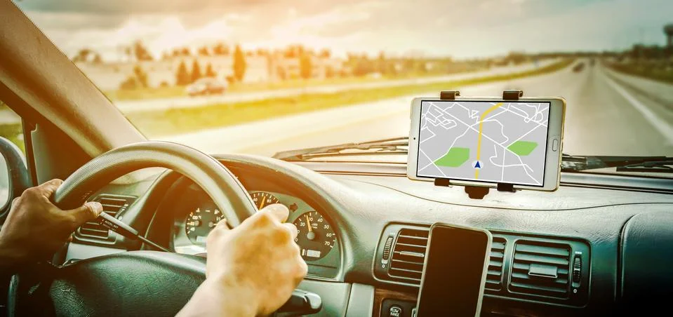 Close-up of gps navigation system In car Stock Photos
