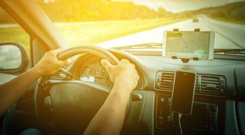 Close-up of gps navigation system In car Foto stock