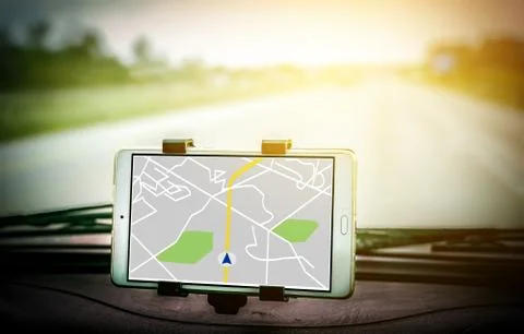 Close-up of gps navigation system In car Stock Photos