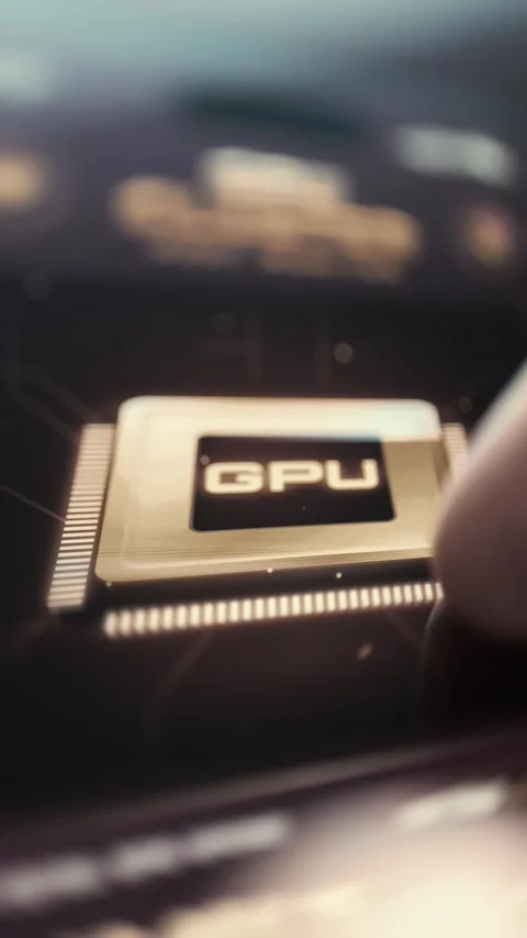 Close-Up GPU Processor Chip On Illuminated Circuit Board 4K Stock Footage 341335953