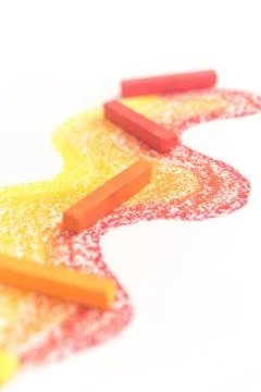 Close up of gradient made of pastel crayon chalks over the colorful traces Fotos Stock