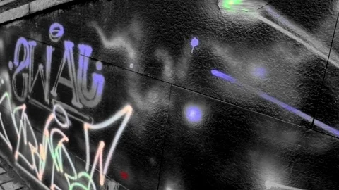 Close up Graffiti on the Wall Half Dark Stockbeeldmateriaal 84077897