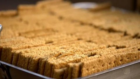Close up of graham crackers in tray ready to make smores. Stock Footage 100649335