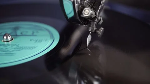 Close-up of a Gramophone Needle on a Rotating Gramophone Record. Stock Footage 251787132
