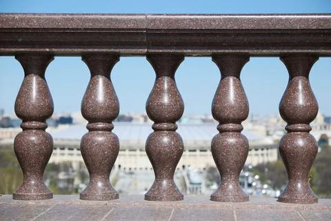 Close-up of Granite Balustrade with Balusters on Sparrow Hills Observation Deck Stock Photos