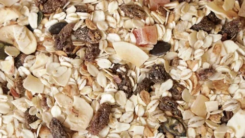 Close up of granola muesli rotating. Background 库存影片 159604841