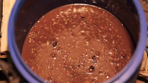 Close up of grape must fermenting during winemaking Stock Footage 345681032