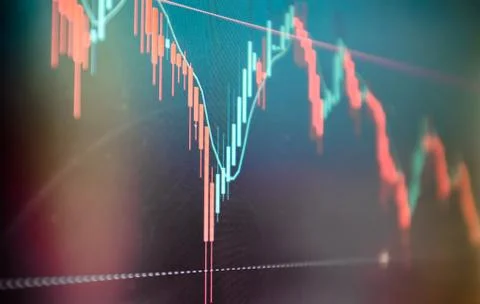Close-up of a graph fall and recovery on the stock market or forex trading... Stock Photos