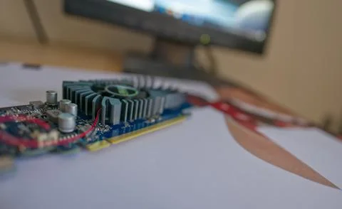 Close-up of a Graphics Card on Printed Sheet Stock Photos