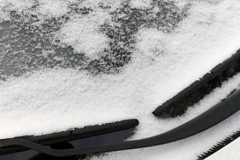 Close up of Graupel Snow pellets on a Windshield of a Vehicle Stock Photos