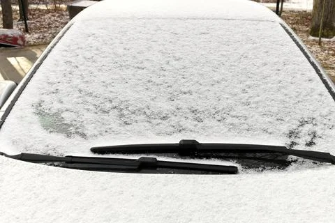 Close up of Graupel Snow pellets on a Windshield of a Vehicle Stock Photos