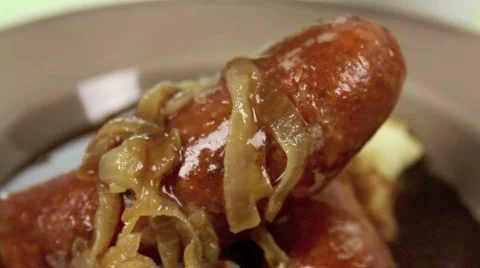 Close Up Gravy On Sausage Stock Footage 1069088