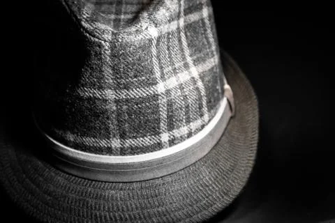 Close Up of Gray Checkered Fedora Stock Photos