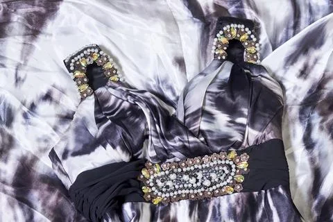 Close-up of gray evening gown Stock Photos