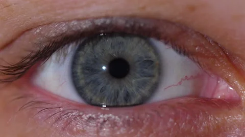 Close-up of the gray pupil of the human eye in slow-motion Vidéo 171592274