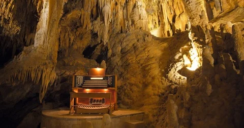 Close Up, Great Stalacpipe Organ Inside Luray Caverns Cave, Virginia Stock Footage 120928674