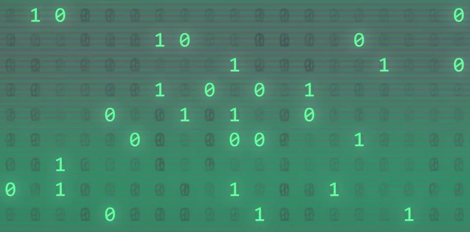 Close up of green binary code background texture 3d render illustration Stock Illustration