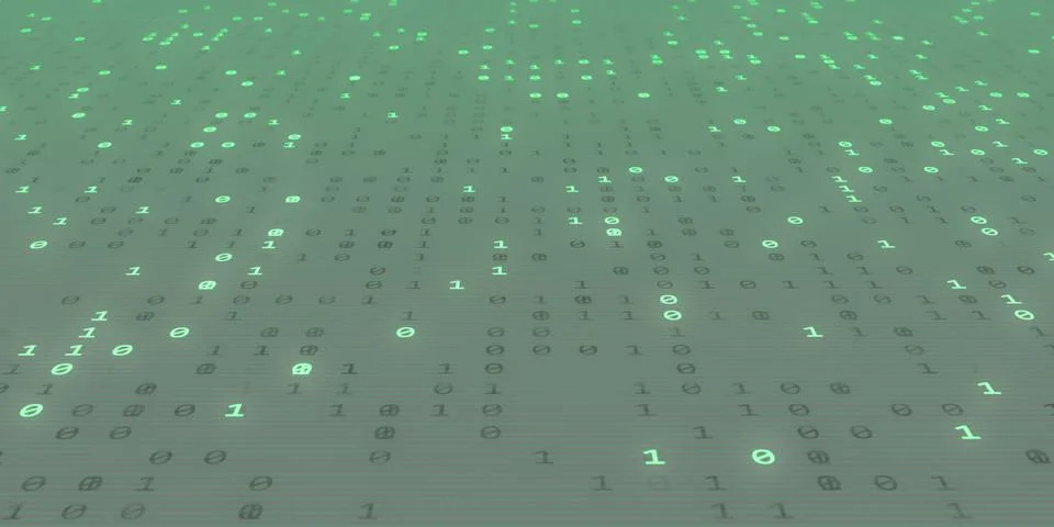Close up of green binary code on transparent display 3d render illustration 스톡 일러스트
