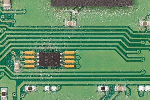 Close-up of green circuit board with microchip Stock Photos