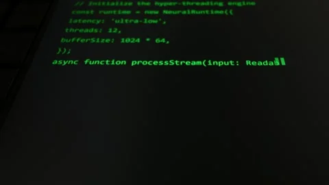 Close Up of Green Computer Code Typing on a Dark Monitor Screen Stock Footage 334726496