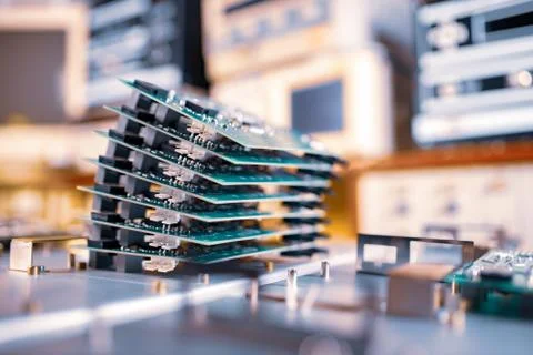 Close-up green computer microcircuits Stock Photos