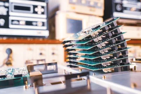 Close-up green computer microcircuits Stock Photos